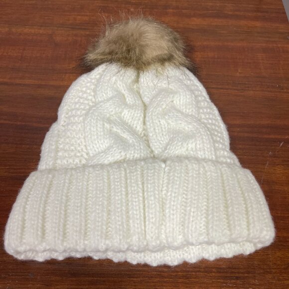 Juicy Couture White Beanie with Brown Pom One Size - Picture 2 of 2
